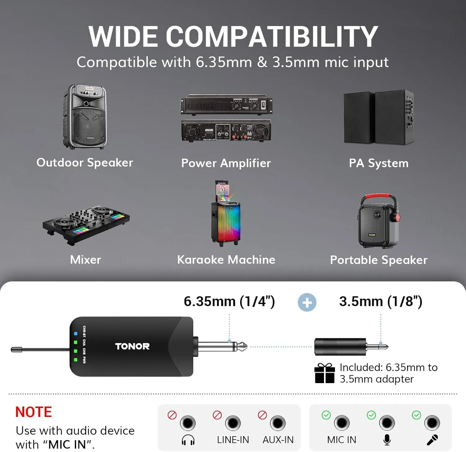 TW720 Wireless Microphones, Recargable Handheld Dynamic Mic, Auto-Pair Bluetooth Input Receiver, 2x25 UHF Frequencies, Click to Mute, 100m Range for Singing, Speech, Wedding, Church