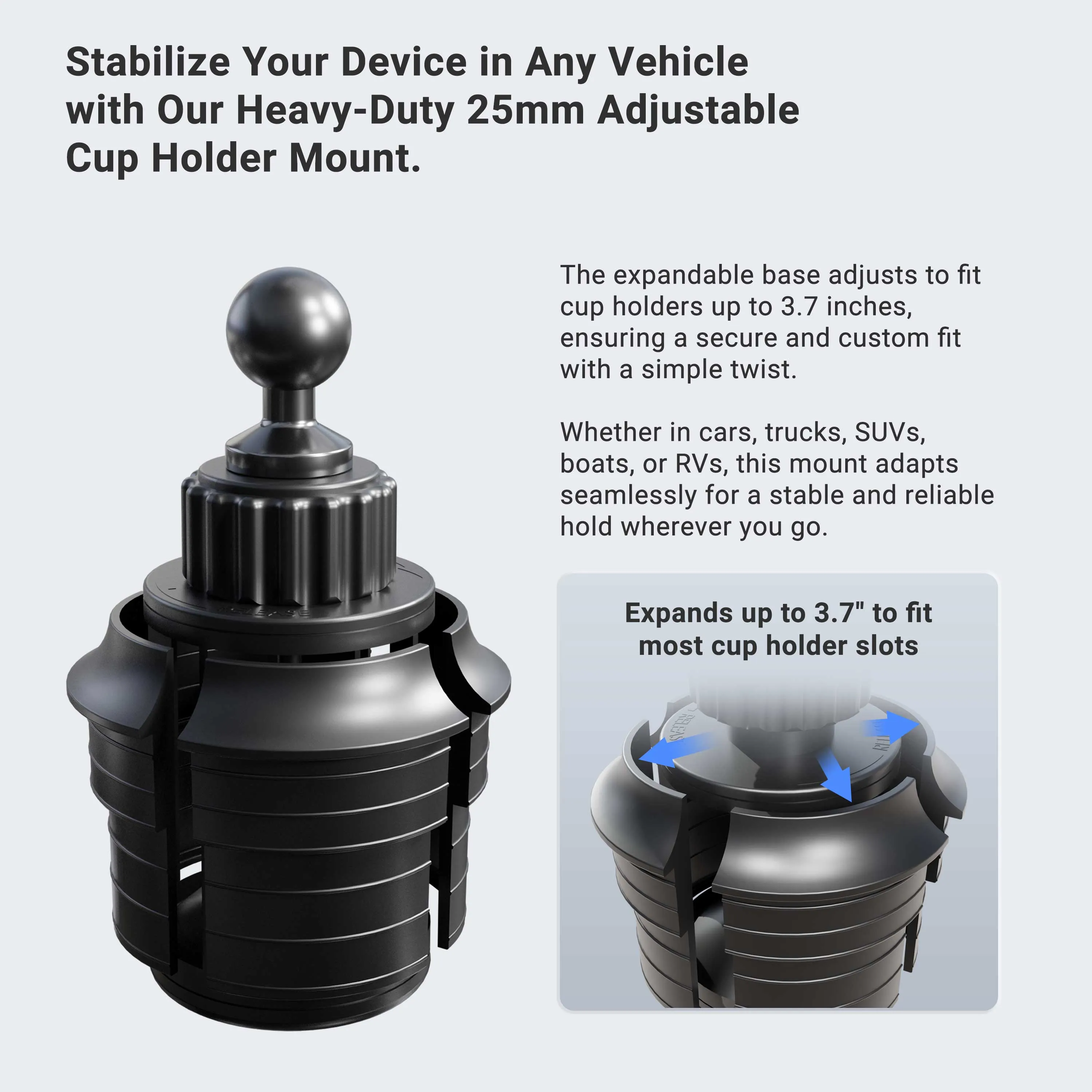 Universal Push-Button Tablet Cup Holder Mount