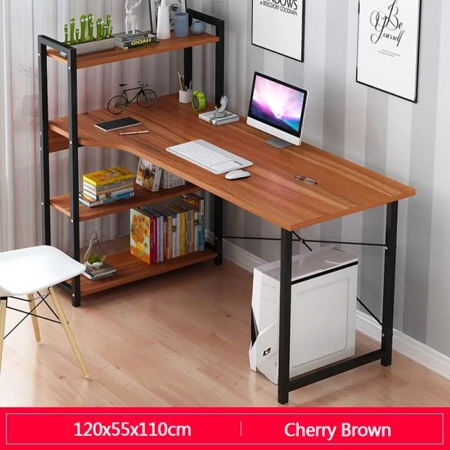 Upgraded Computer Laptop Desk Modern Style Computer Desk with 4 Tiers Bookshelf for Home Office Studying Living Room Furniture