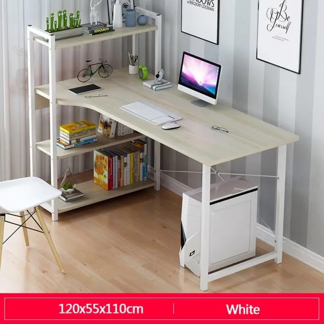 Upgraded Computer Laptop Desk Modern Style Computer Desk with 4 Tiers Bookshelf for Home Office Studying Living Room Furniture