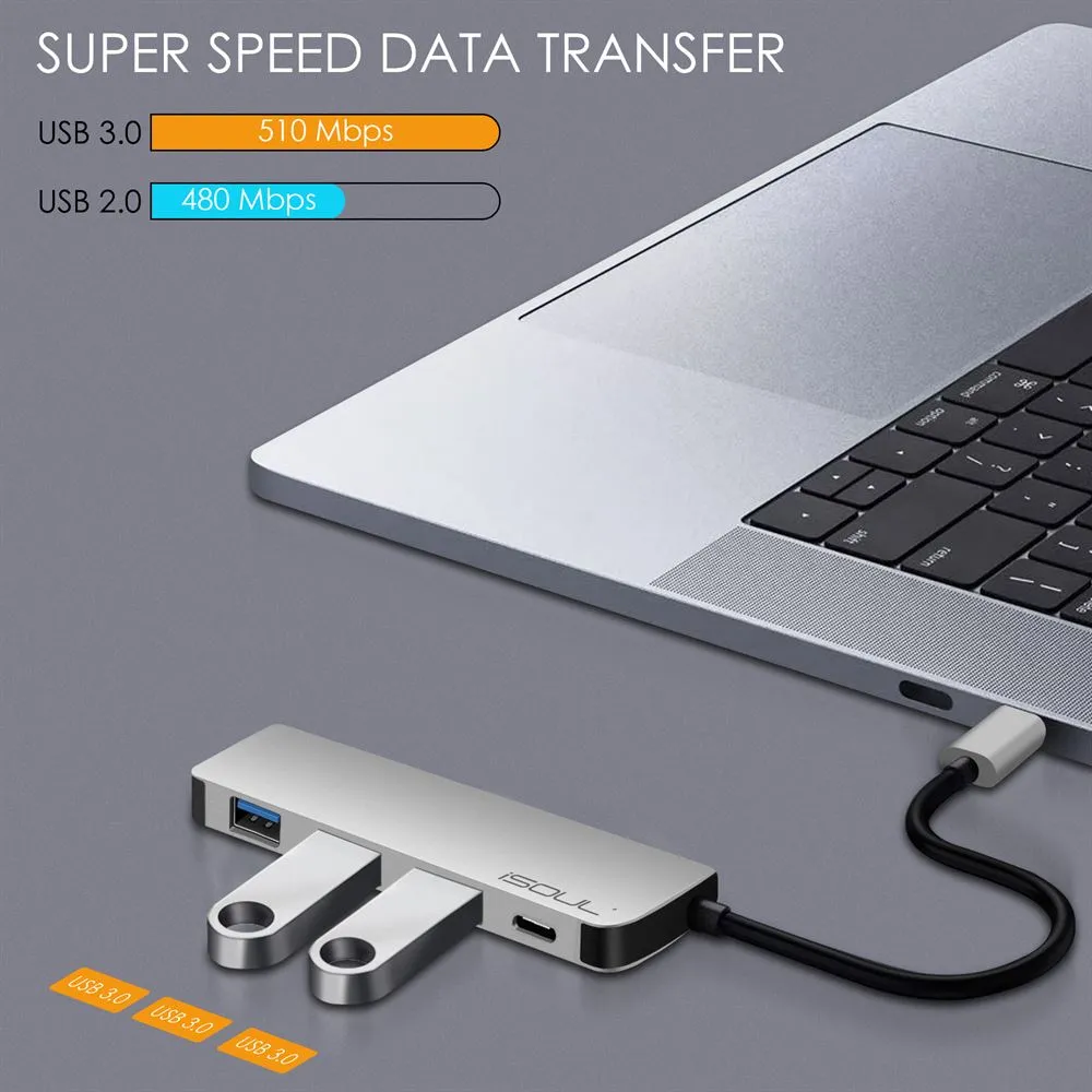 USB C Hub 4 Port USB Hub with PD Power Delivery