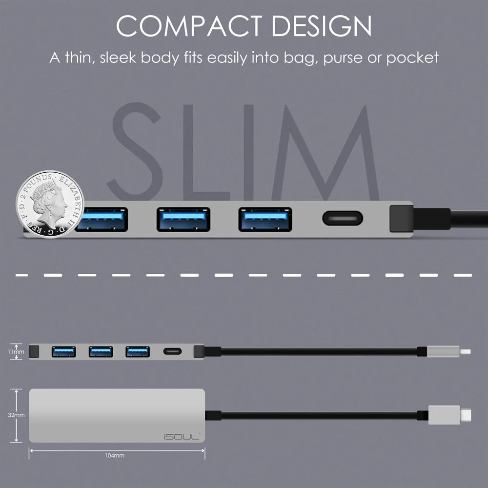 USB C Hub 4 Port USB Hub with PD Power Delivery