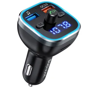 V5.0 Bluetooth FM Transmitter for Car, Hi-Fi Wireless Radio Adapter with RGB Light, QC3.0 Quick Charge