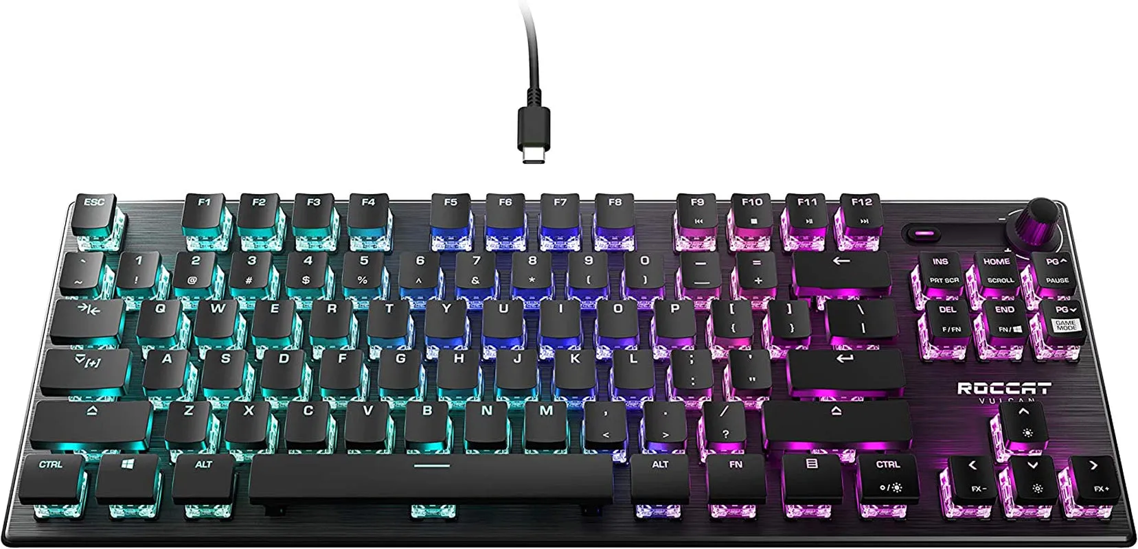 Vulcan TKL Mechanical PC Tactile Gaming Keyboard, Compact, Tenkeyless, Titan Switch Optical, RGB AIMO Lighting, Anodized Aluminum Top Plate, Detachable USB-C Cable, Low Profile Design, Black