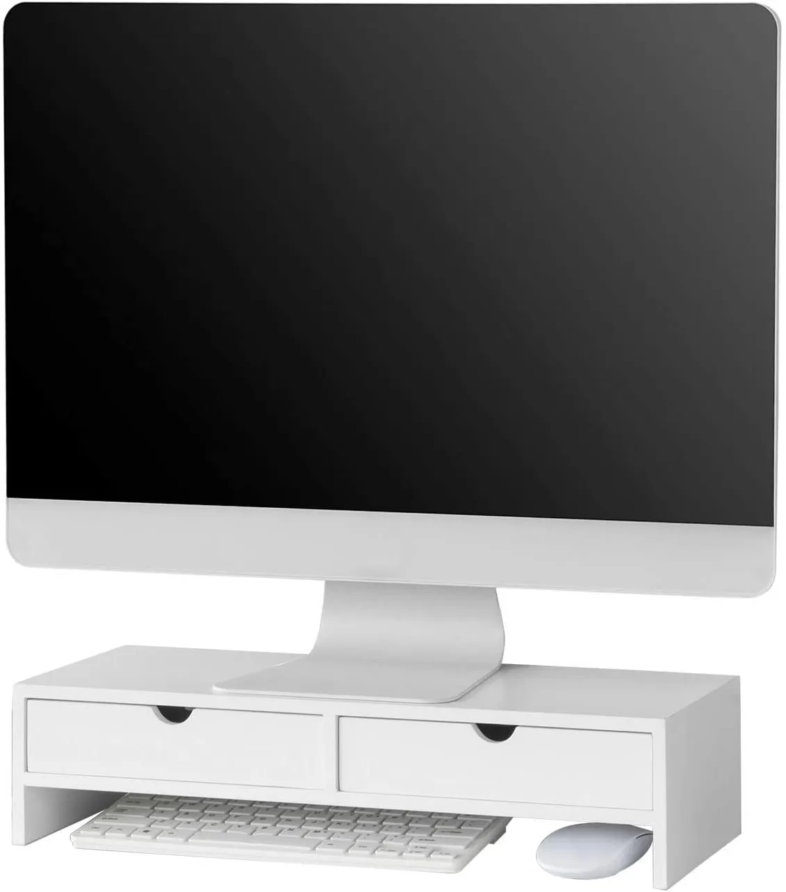 White Monitor Stand Desk Organizer with 2 Drawers