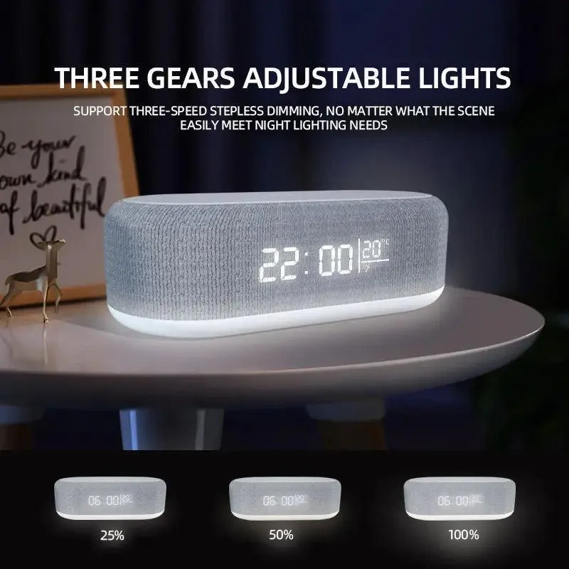 Wireless Charging Alarm Clock LED Light: Multi-Device Hub & Thermometer