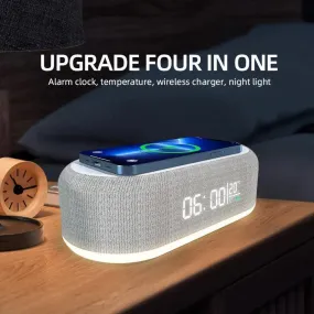 Wireless Charging Alarm Clock LED Light: Multi-Device Hub & Thermometer