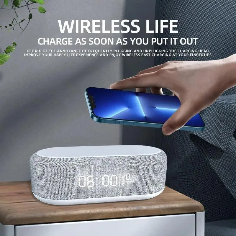 Wireless Charging Alarm Clock LED Light: Multi-Device Hub & Thermometer