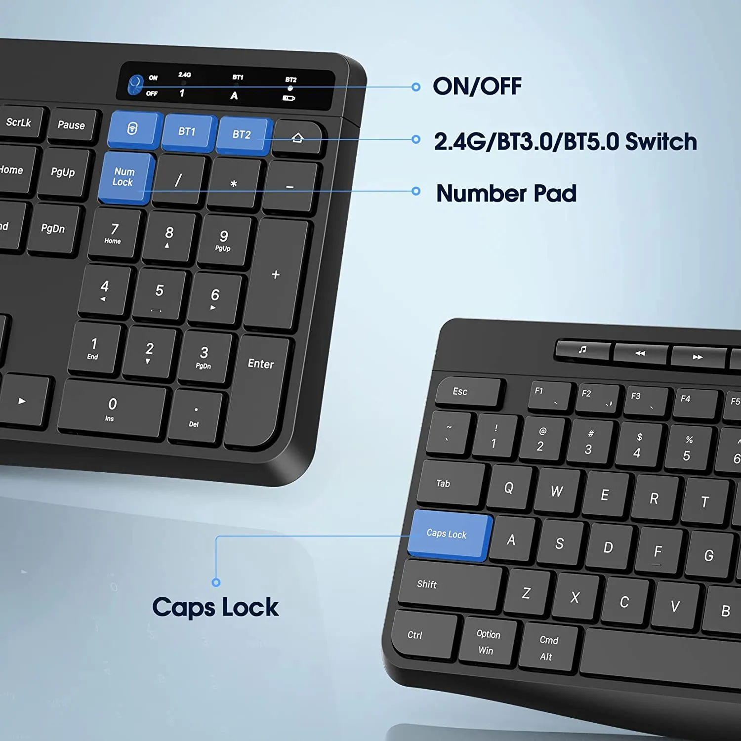 Wireless Keyboard Multi-Device,  2.4G & Dual Bluetooth Computer Keyboard