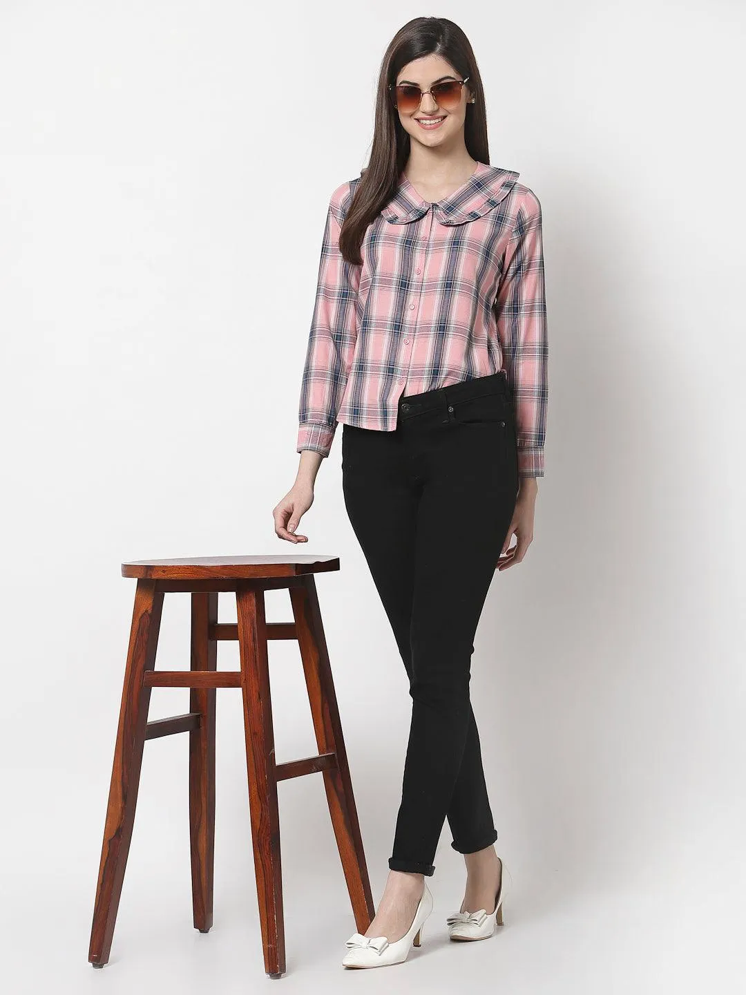 Women Smart Tartan Checked Semiformal Shirt